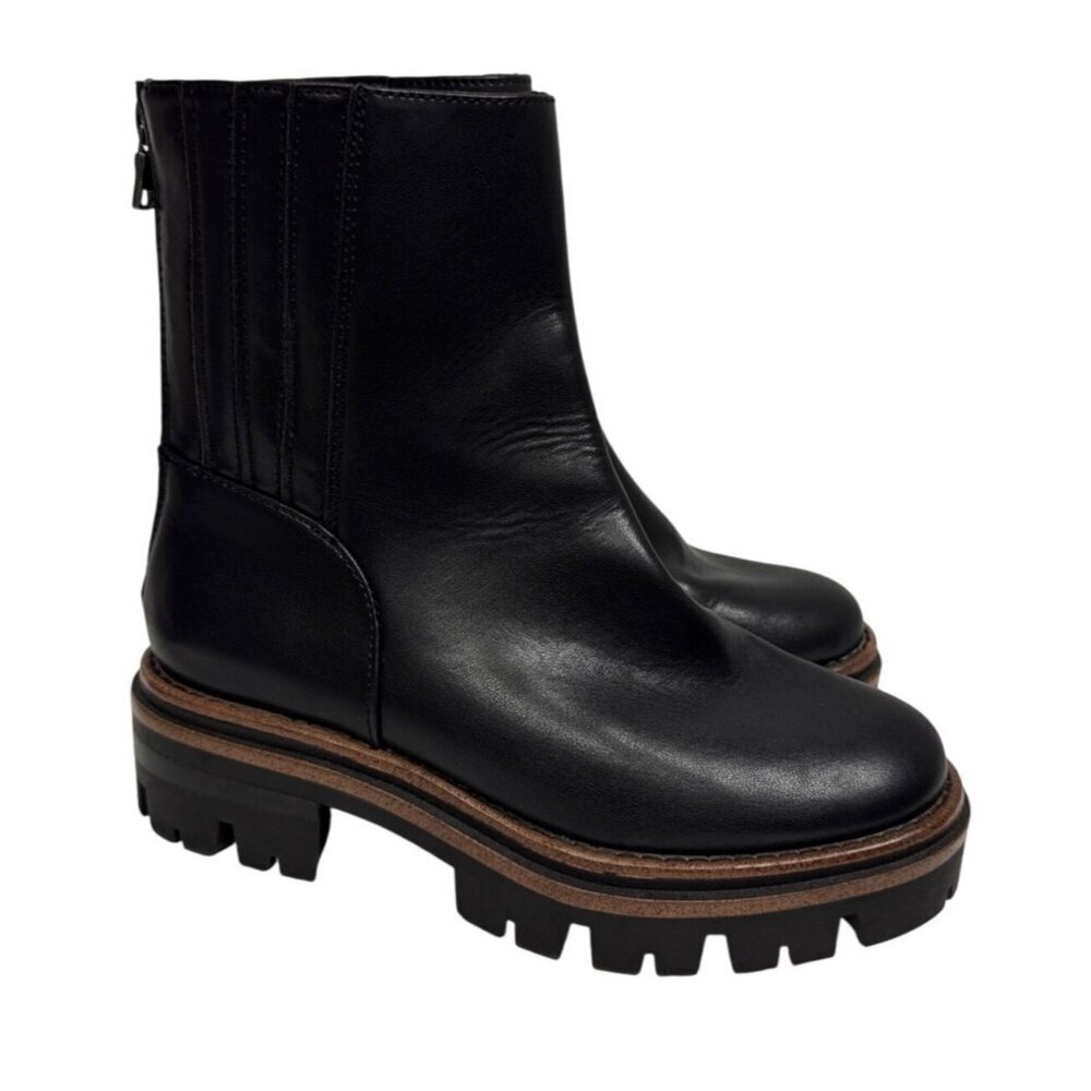 Korks Vivi Women's Boots Lug Sole Black Faux Leather Back Zip Closure Size 6